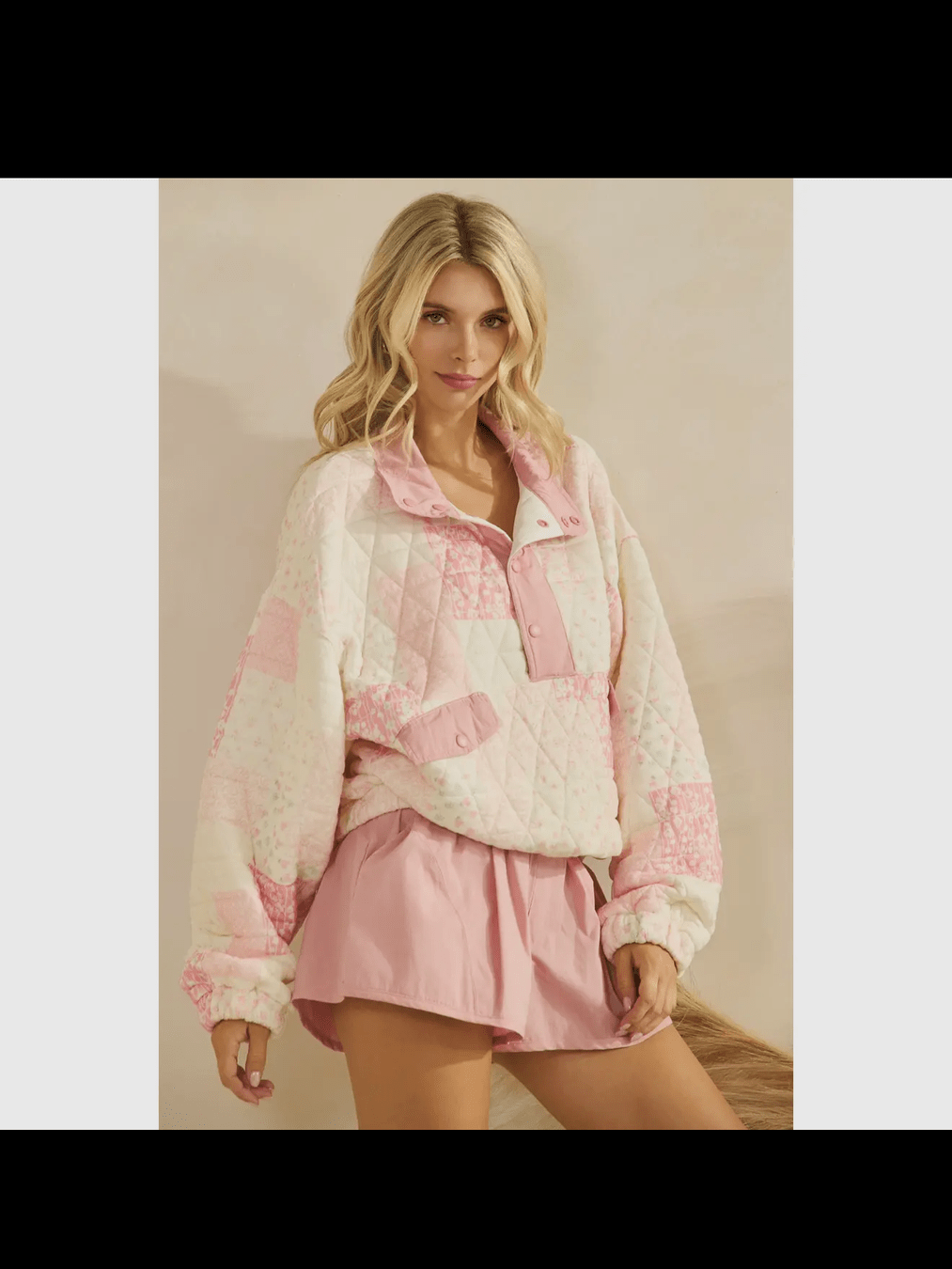 PREORDER SHIPS 28.25.   Textured contrast printed Quarterzip Sweater