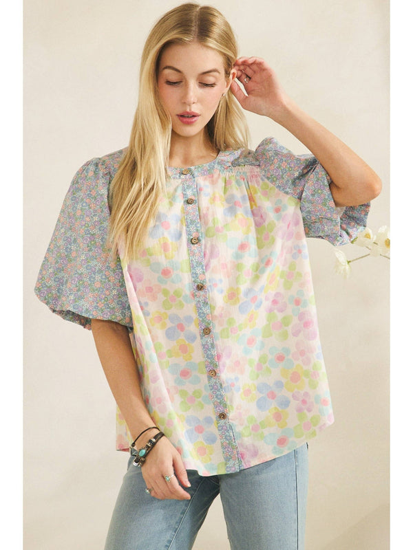 PRE ORDER SHIPS 11.05.26 PASTEL BLOOM BUTTON BLOUSE
