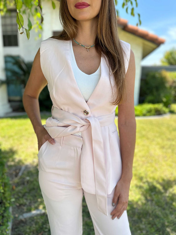 V-Neck Buttoned Vest with pants Set