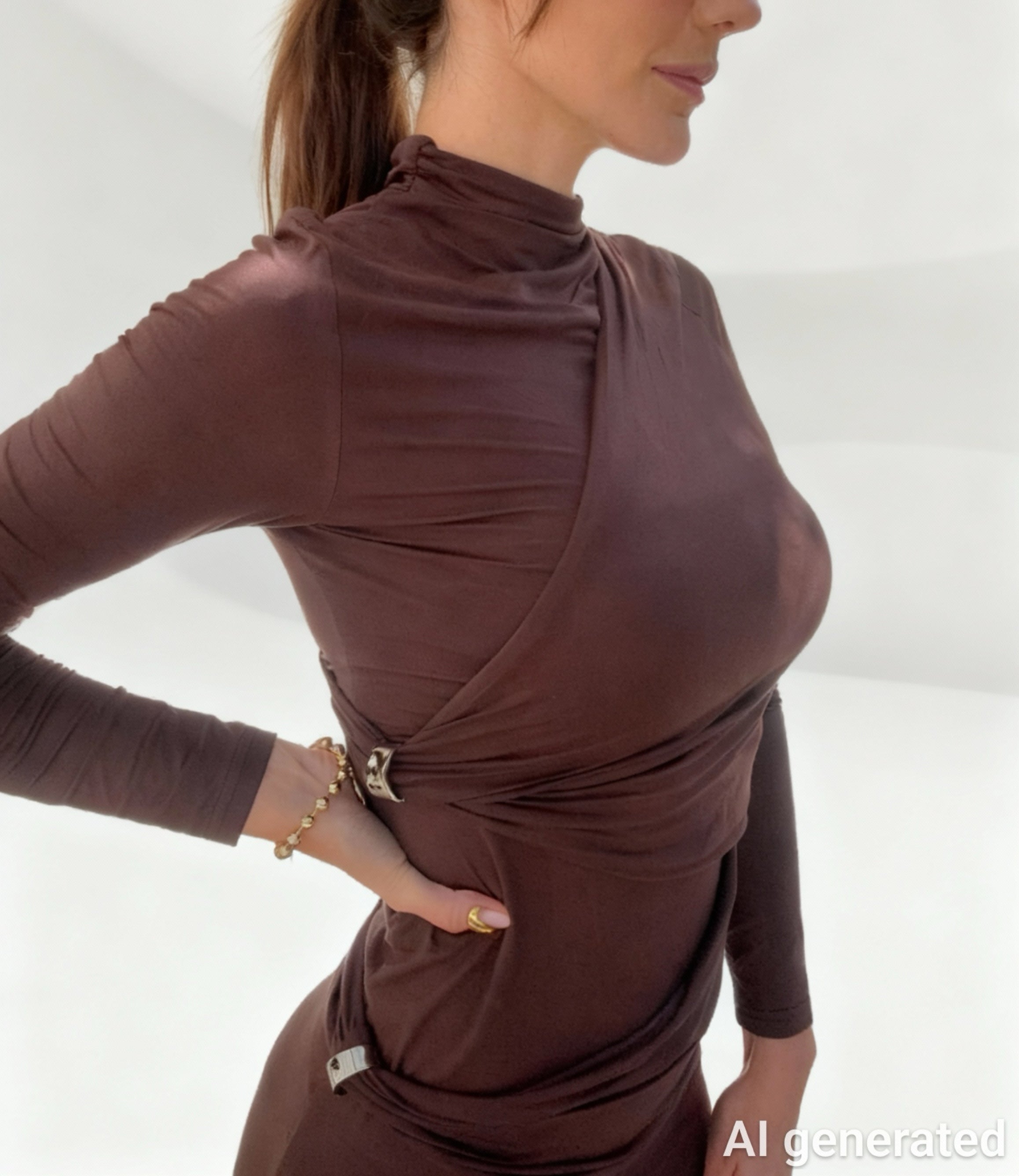 Irregular long sleeve dress with metal rings