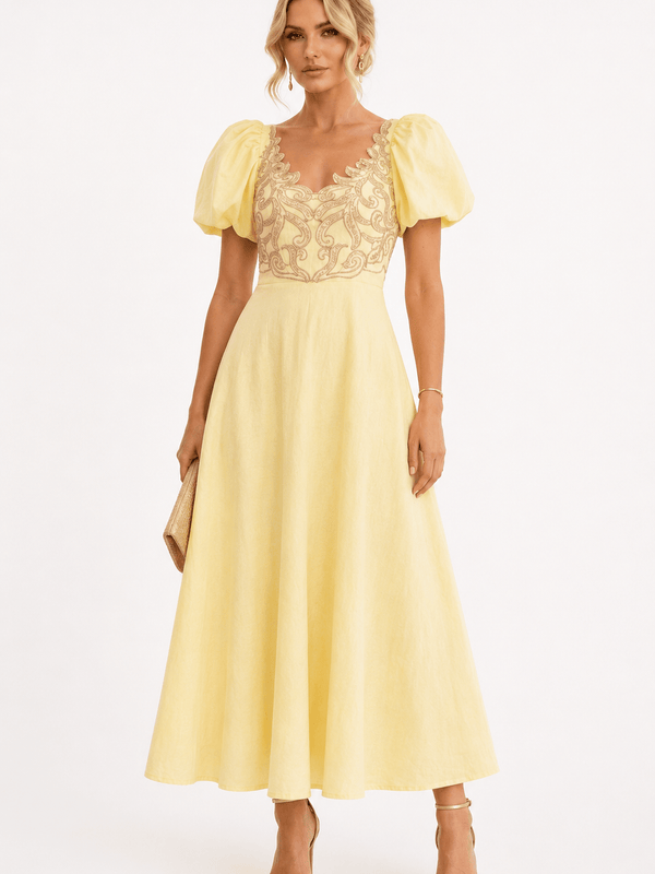 Lemon Chantilly Linen Dress