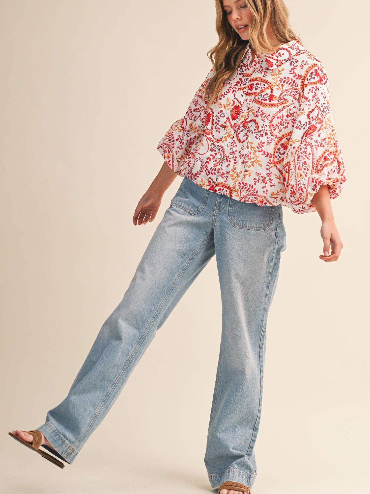 EXCLUSIVE PAISLEY PRINT BUTTON DOWN BUBBLE TOP