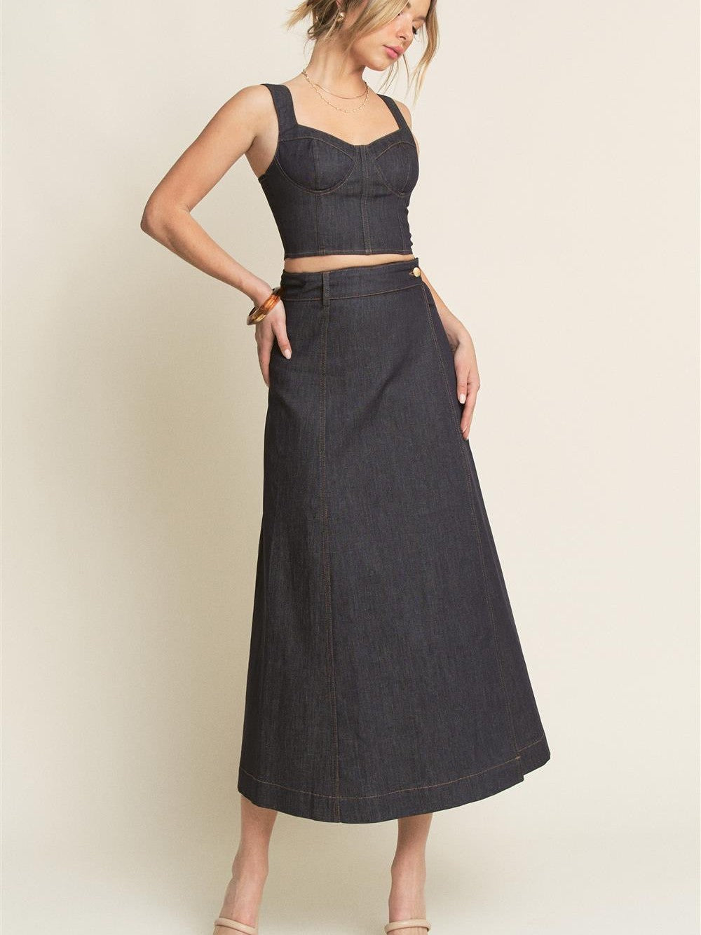 Índigo wrap Midi Skirt Set