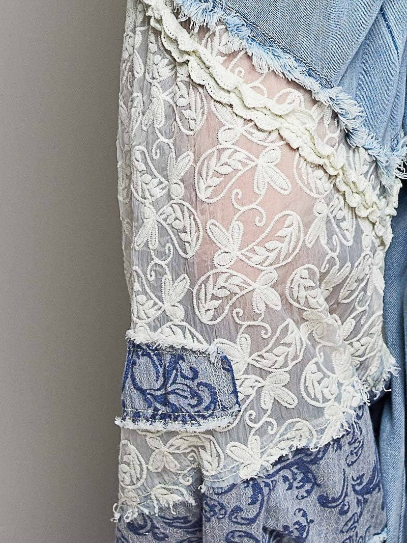 Button-Front Crochet Accent Ruffle Trim Jogger Pants