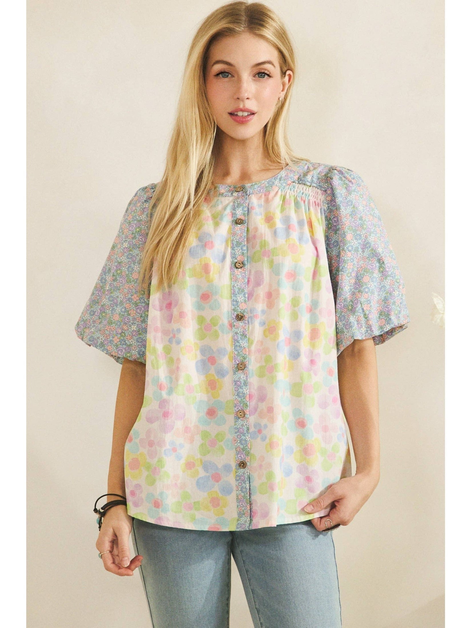 PASTEL BLOOM BUTTON BLOUSE