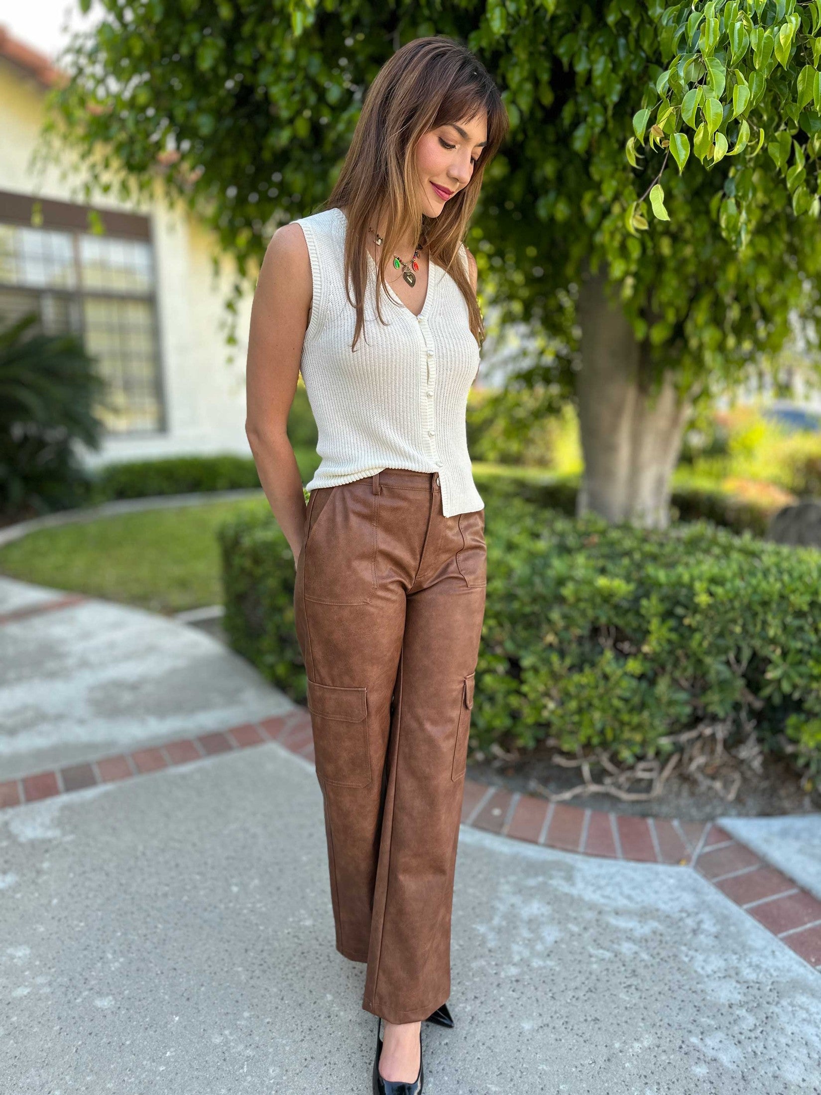 Cargo faux leather pants