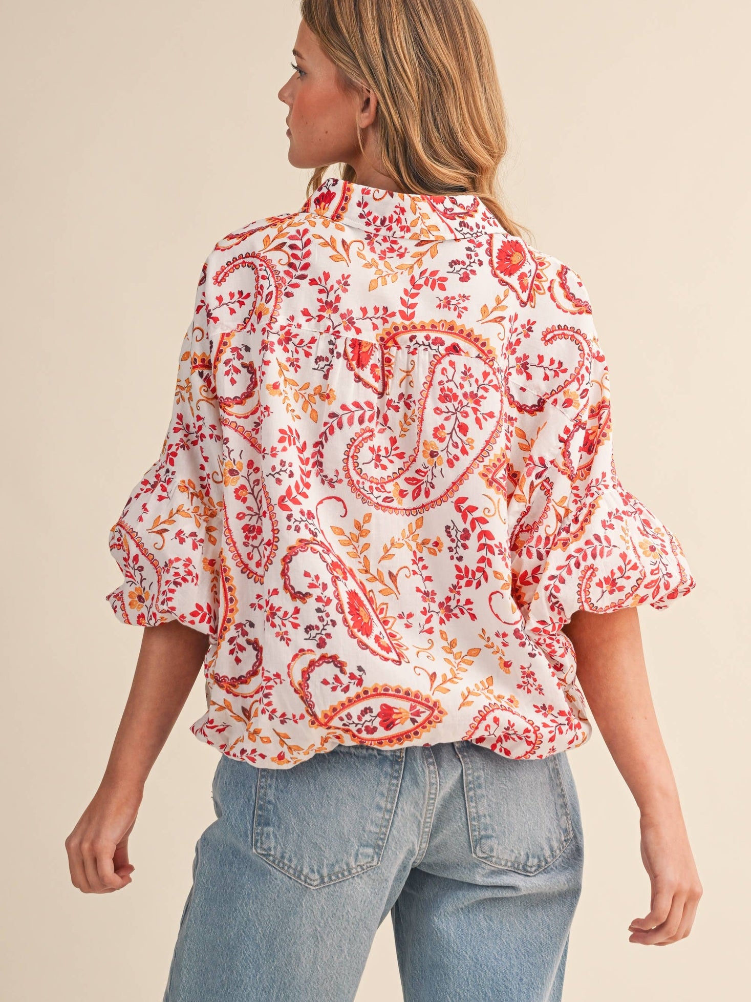 EXCLUSIVE PAISLEY PRINT BUTTON DOWN BUBBLE TOP
