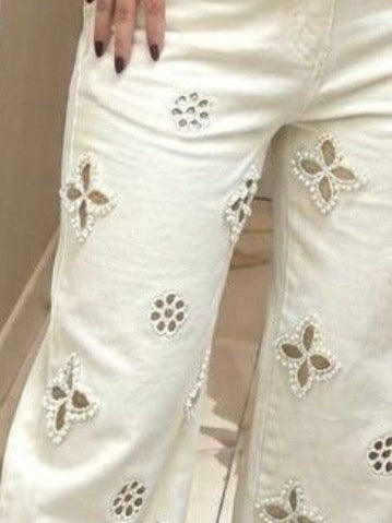 Embroidered Cloud Denim Pearl Set