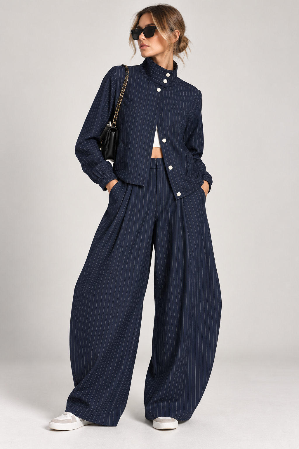 Striped oversized denim set