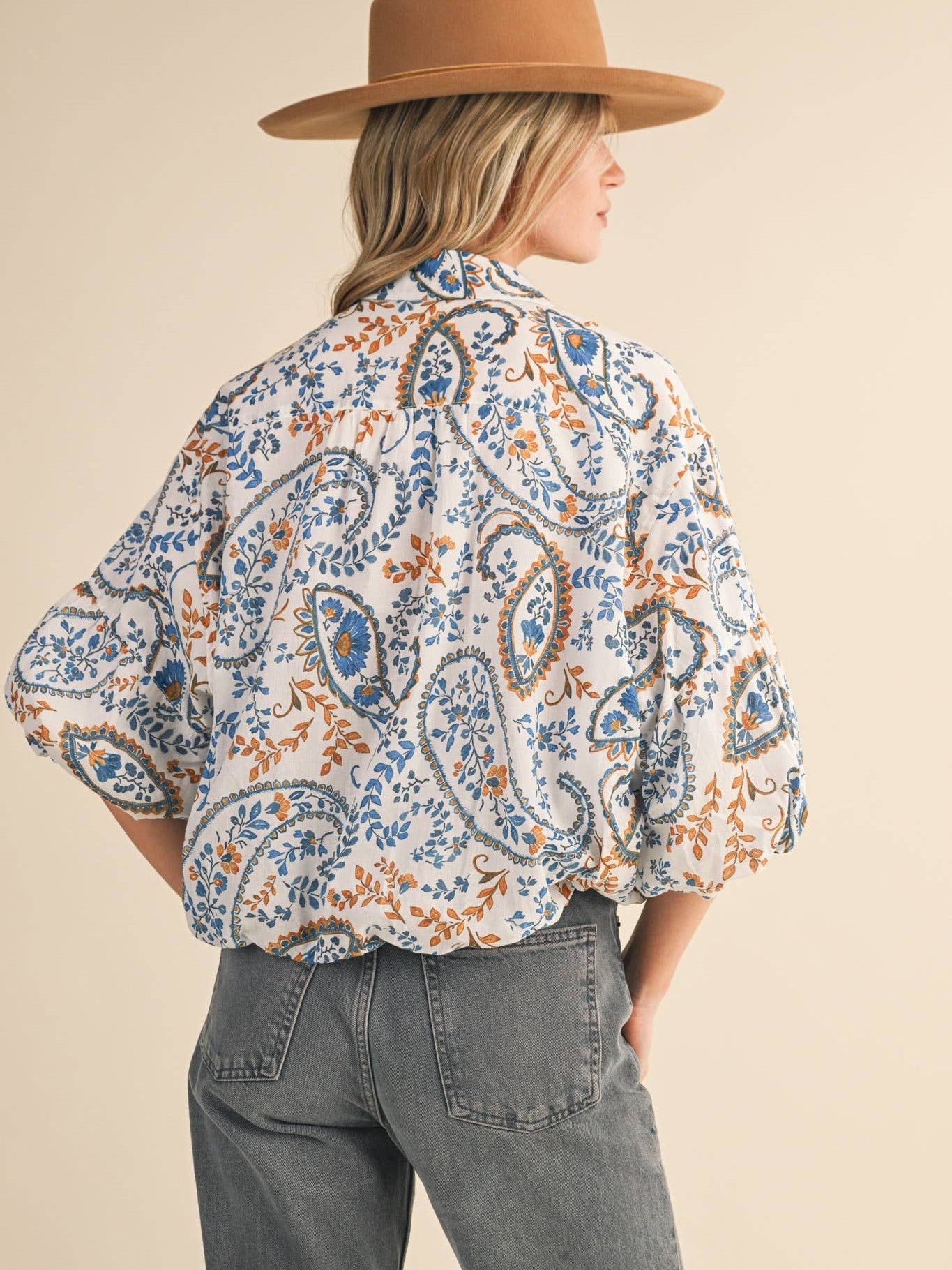 EXCLUSIVE PAISLEY PRINT BUTTON DOWN BUBBLE TOP