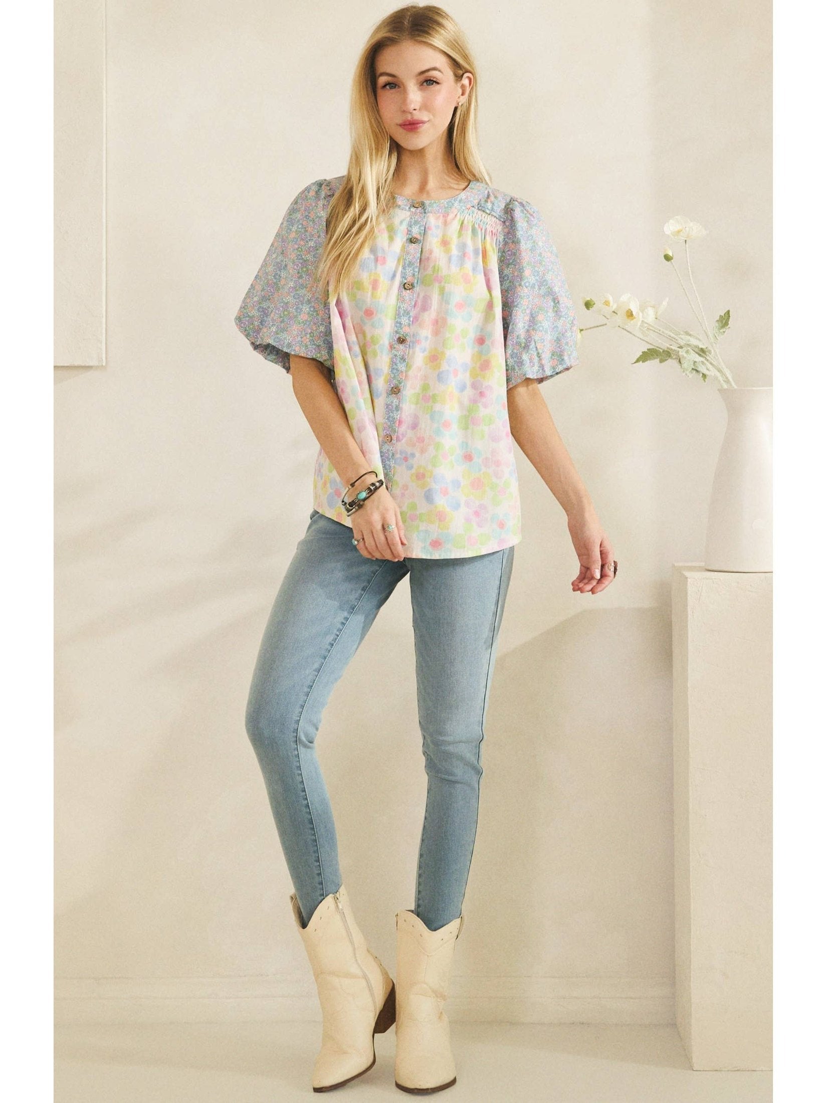 PASTEL BLOOM BUTTON BLOUSE