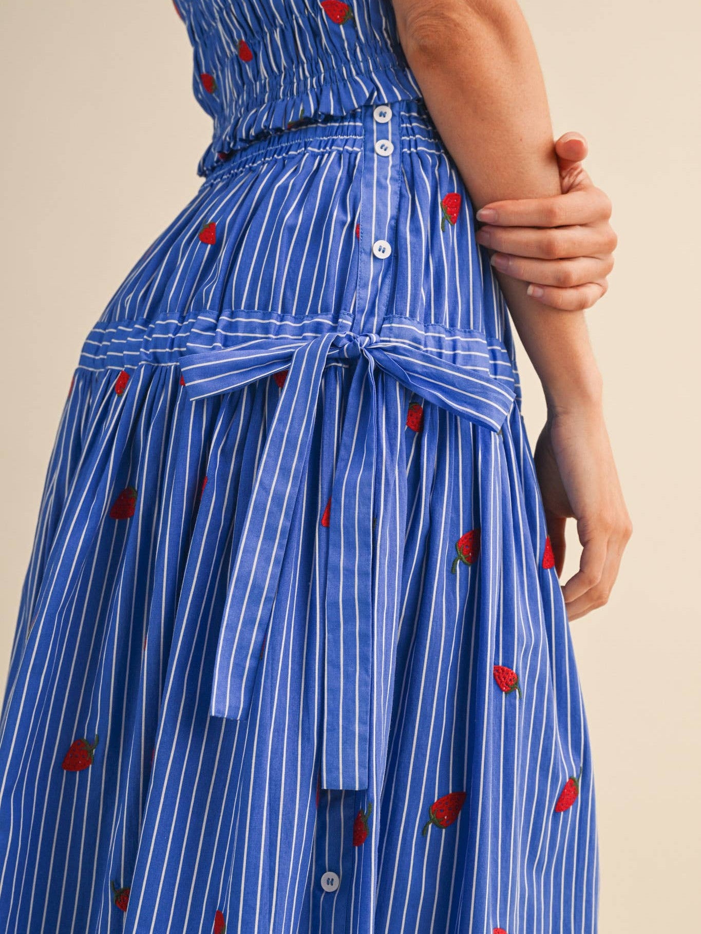 STRAWBERRY EMBROIDERY SMOCK TOP AND MIDI SKIRT SET