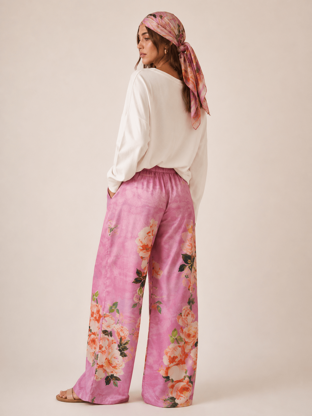 Denim-look Sublimation Printed Wide Leg Pants