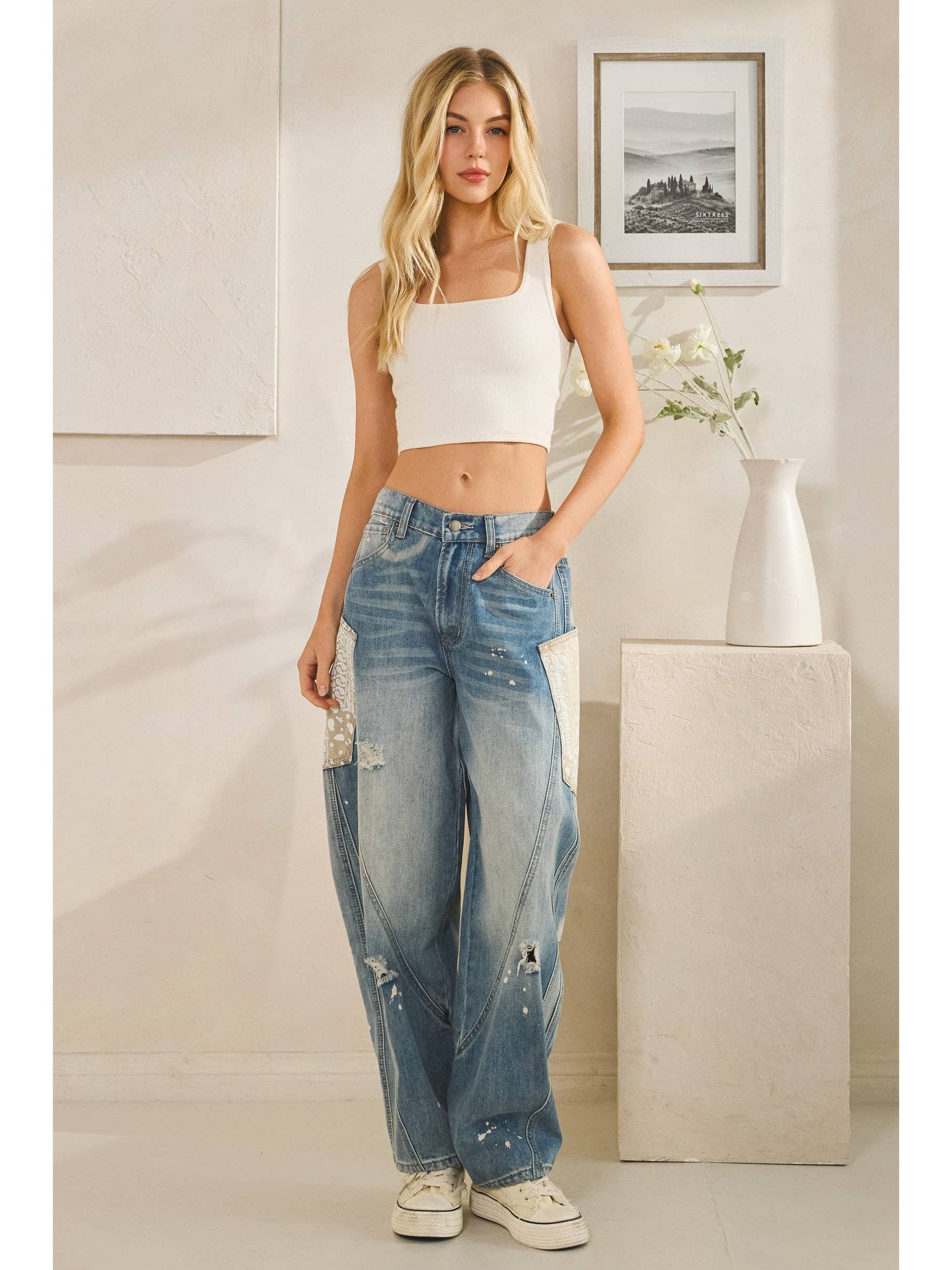 WASHED BIG EXTENDED POCKET PANTS