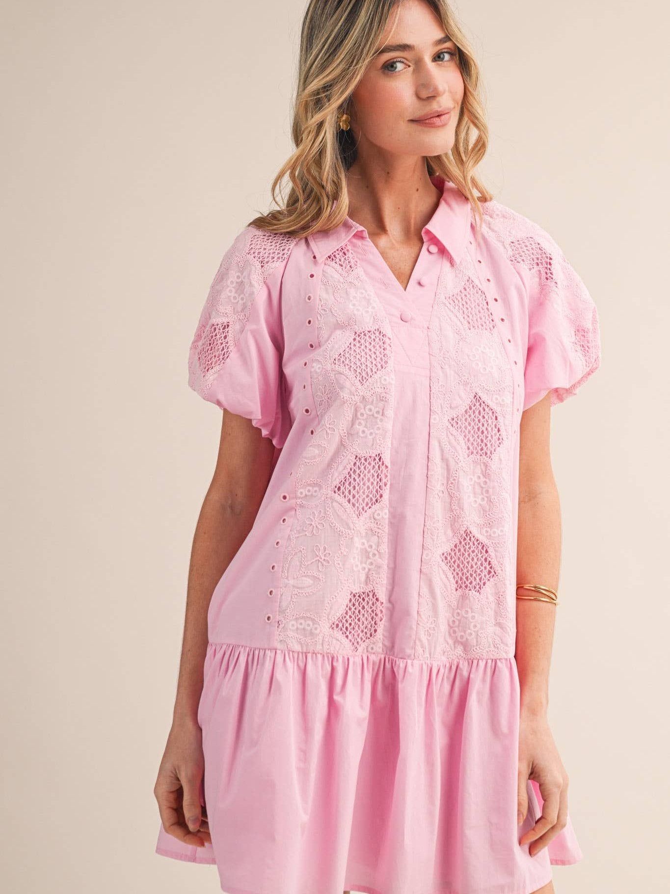FLORAL EMBROIDERY CUT-OUT MINI DRESS