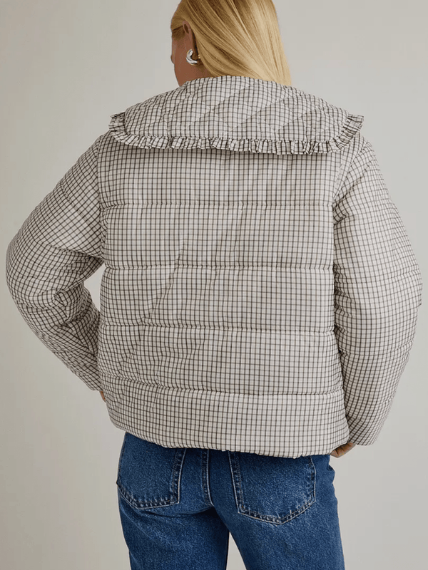 Plaid toggle puffer jacket