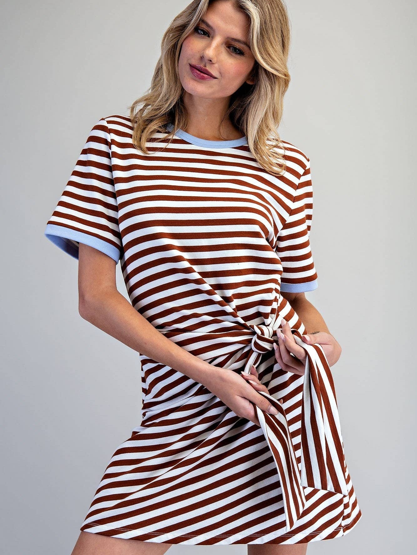 STRIPED WAIST TIE MINI DRESS