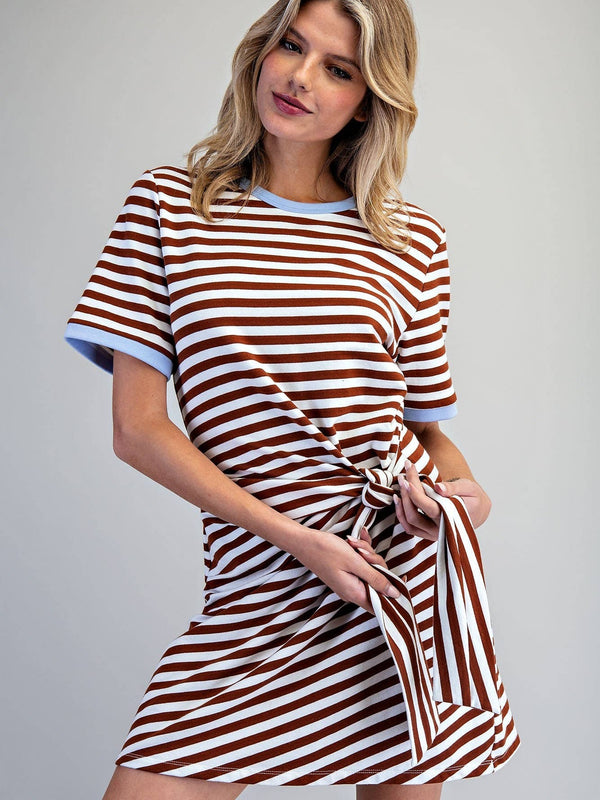 STRIPED WAIST TIE MINI DRESS