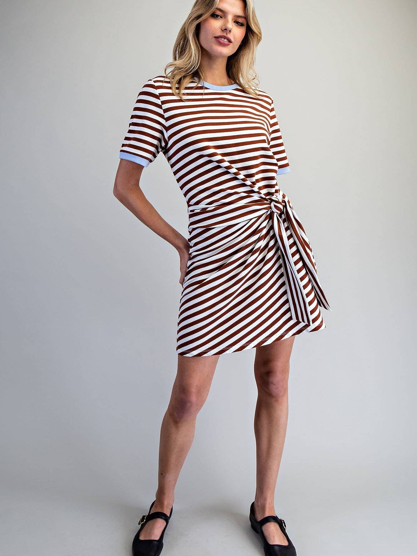 STRIPED WAIST TIE MINI DRESS
