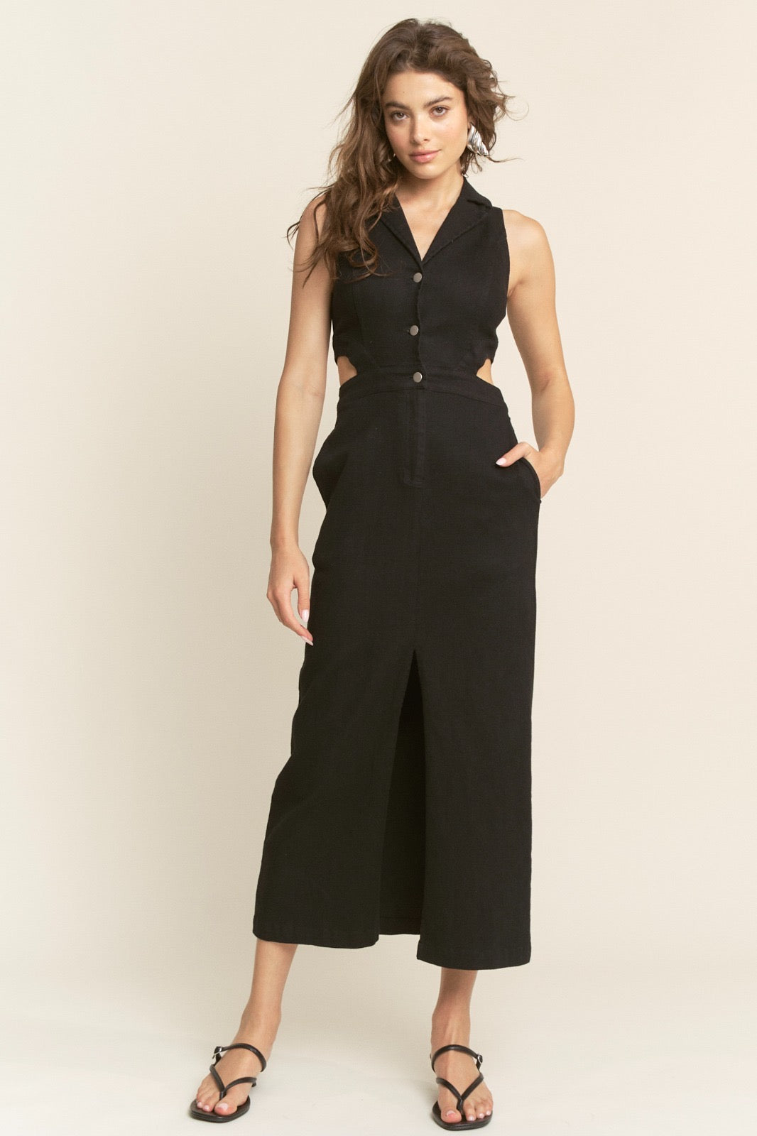 Black denim maxi dress