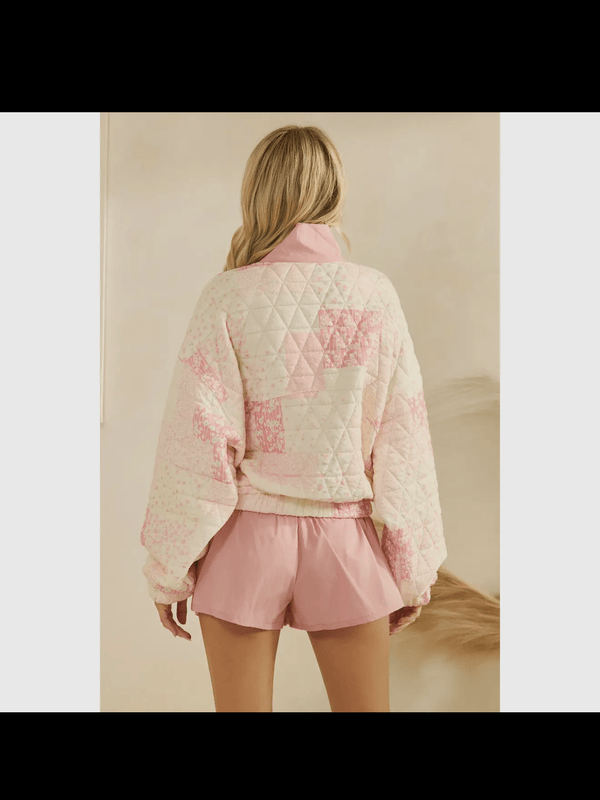 PREORDER SHIPS 28.25.   Textured contrast printed Quarterzip Sweater