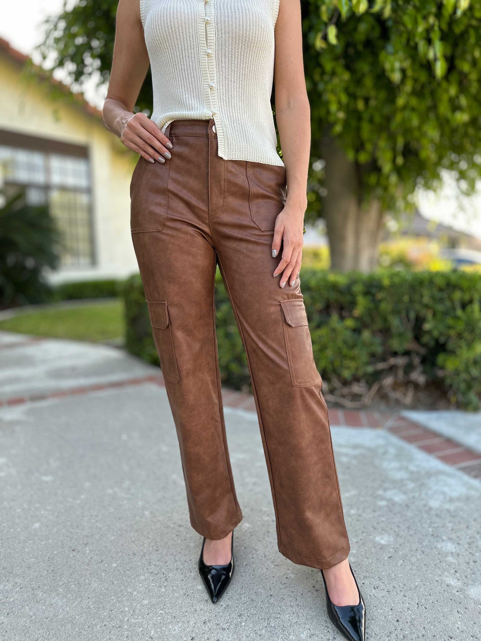 Cargo faux leather pants