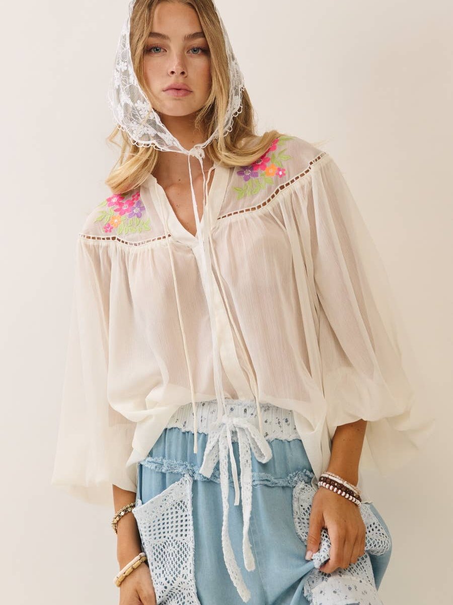Sheer Yoke Blouse