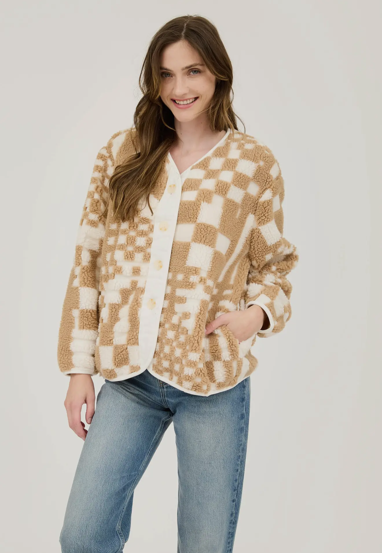 Caramel plaid oversized coat