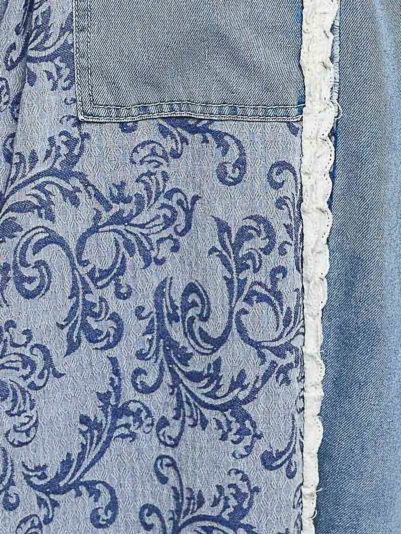 Button-Front Crochet Accent Ruffle Trim Jogger Pants