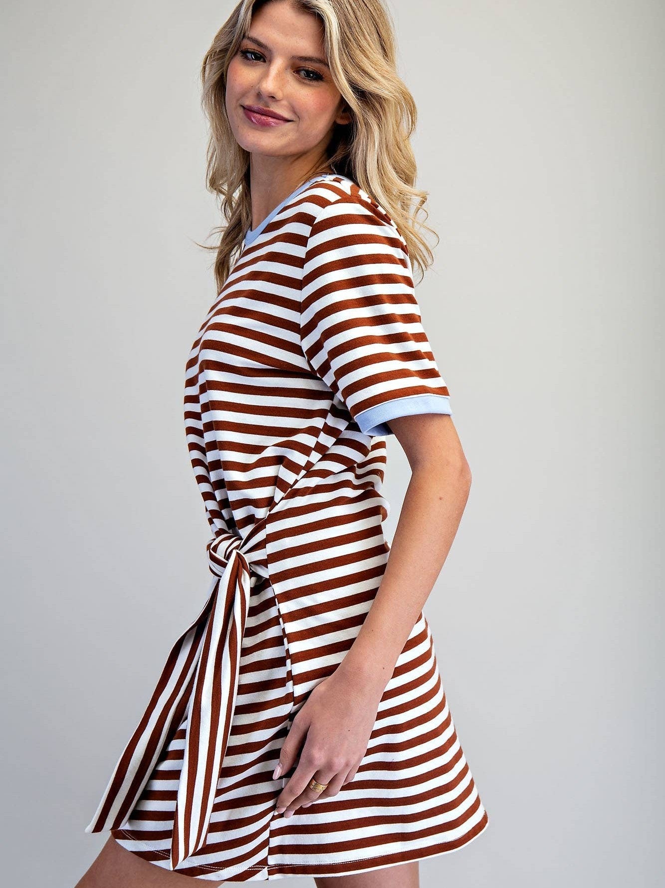 STRIPED WAIST TIE MINI DRESS