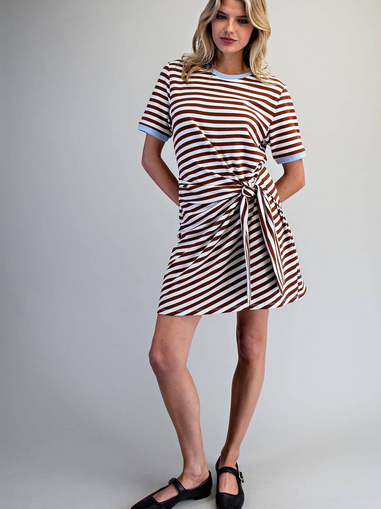 STRIPED WAIST TIE MINI DRESS