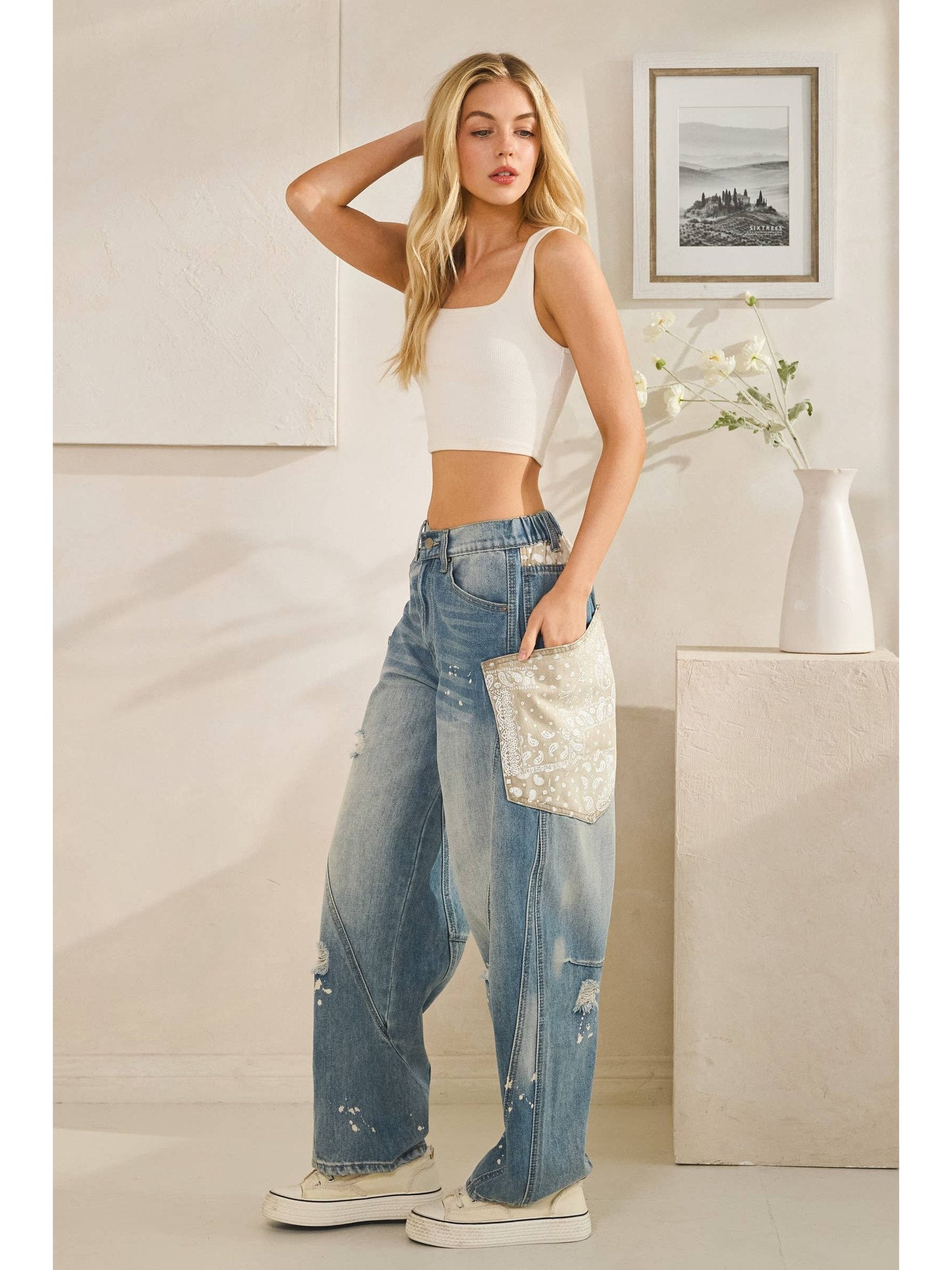 WASHED BIG EXTENDED POCKET PANTS