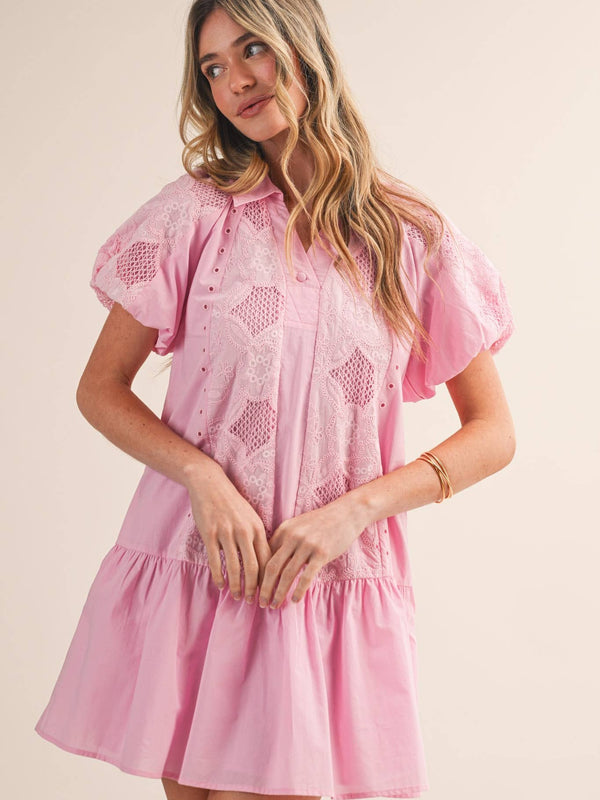 FLORAL EMBROIDERY CUT-OUT MINI DRESS