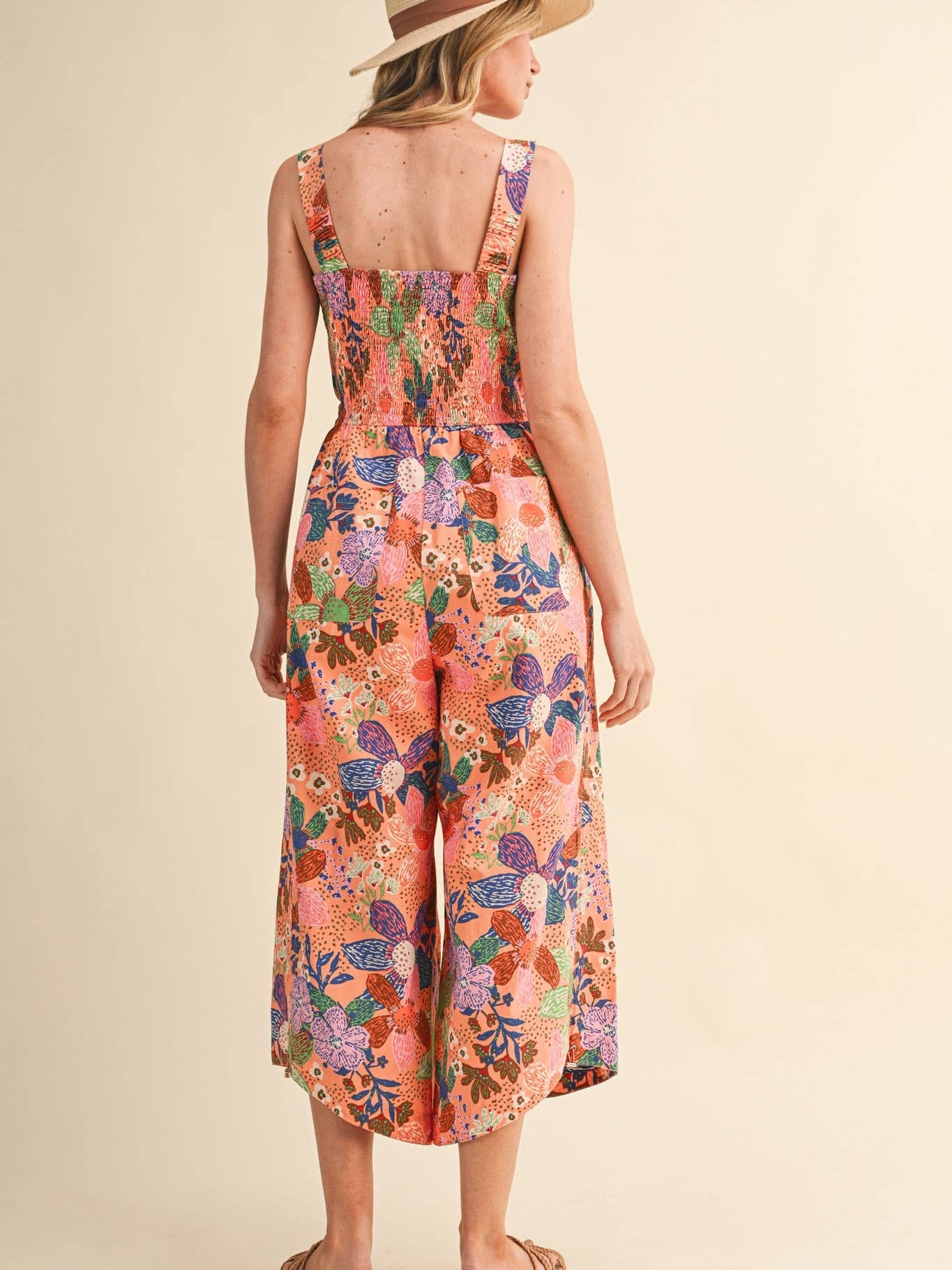 EXCLUSIVE FLORAL PLEATED CROPPED WIDE LEG JUMPSUIT