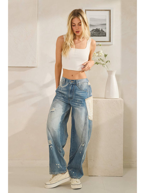 WASHED BIG EXTENDED POCKET PANTS