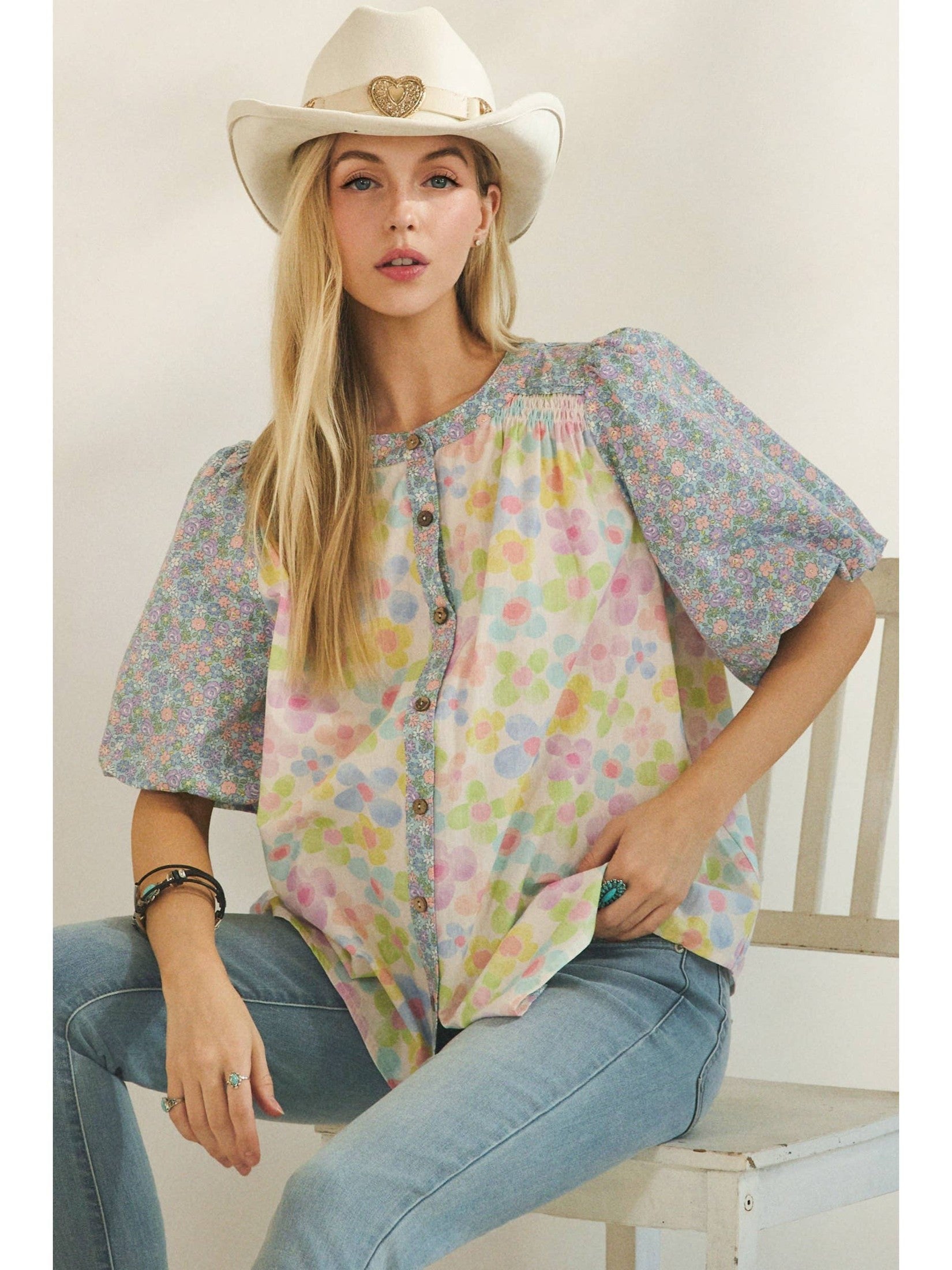 PASTEL BLOOM BUTTON BLOUSE
