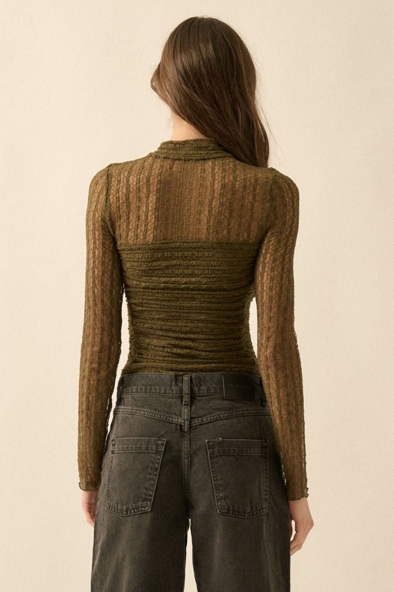 Turtle neck olive mesh bodysuit