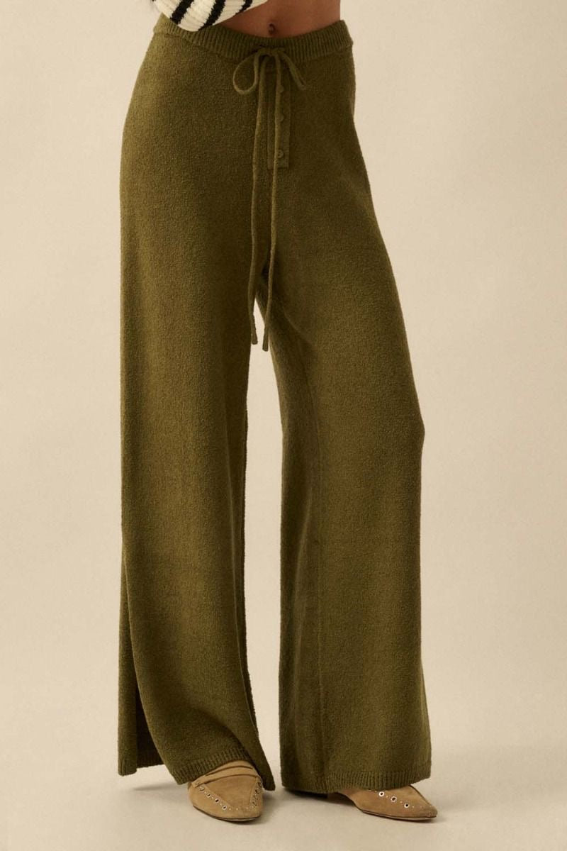 Olive knit flare pants