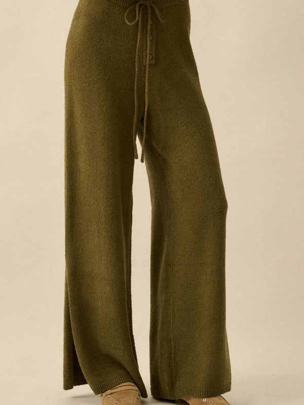Olive knit flare pants