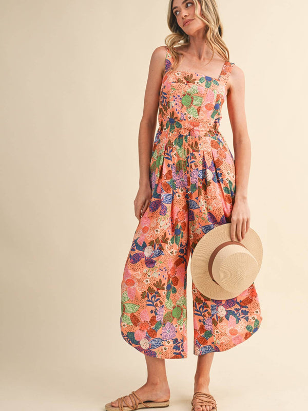 EXCLUSIVE FLORAL PLEATED CROPPED WIDE LEG JUMPSUIT