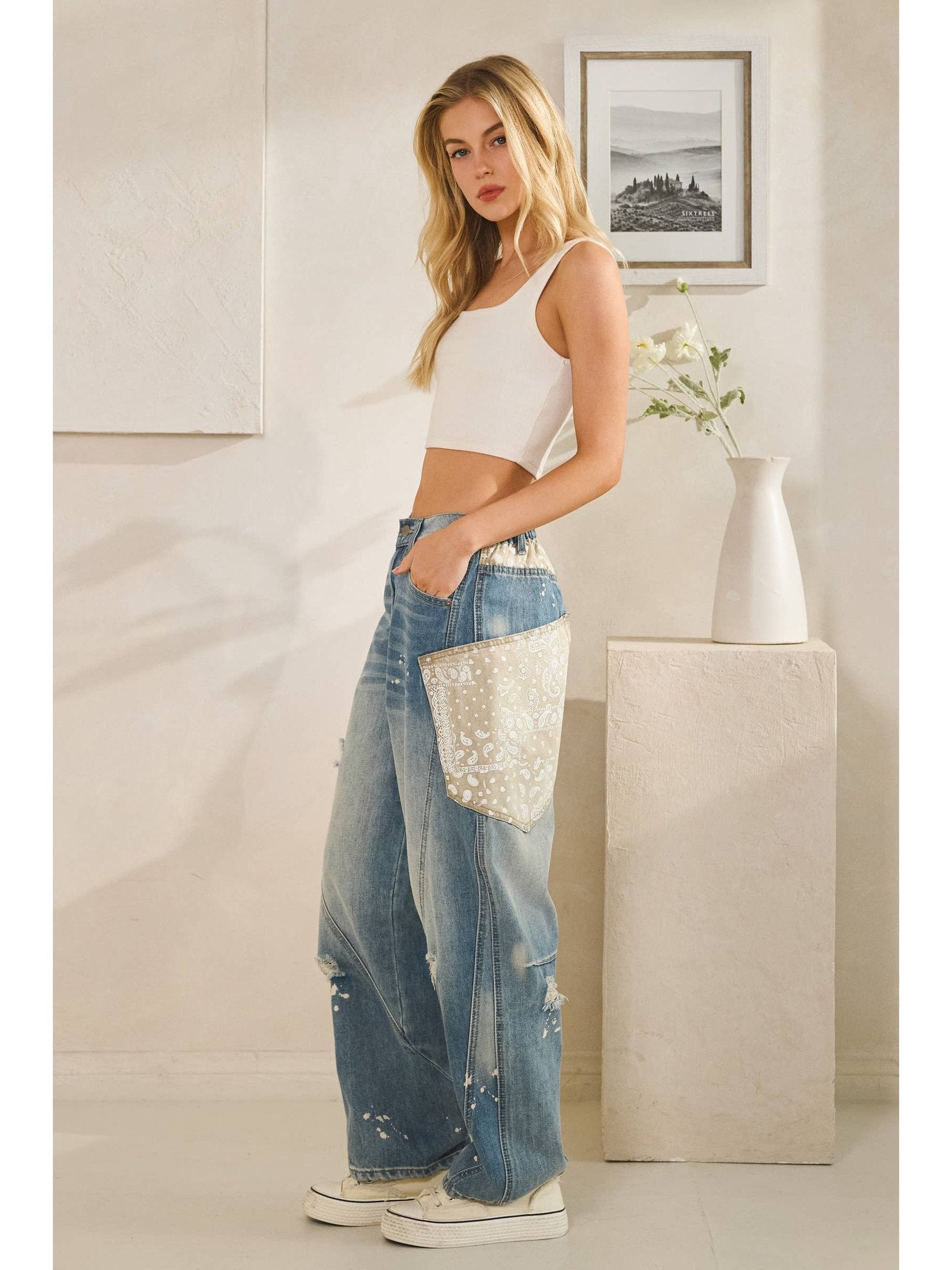 WASHED BIG EXTENDED POCKET PANTS