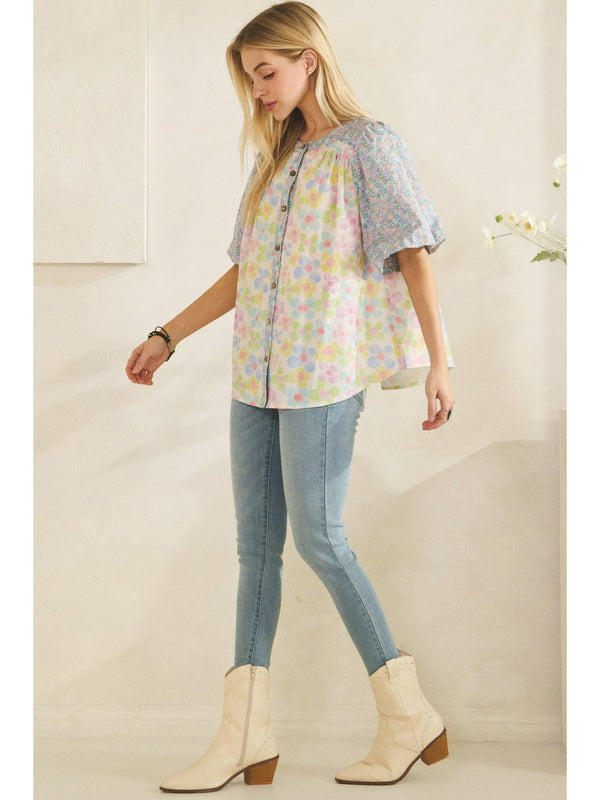 PRE ORDER SHIPS 11.05.26 PASTEL BLOOM BUTTON BLOUSE