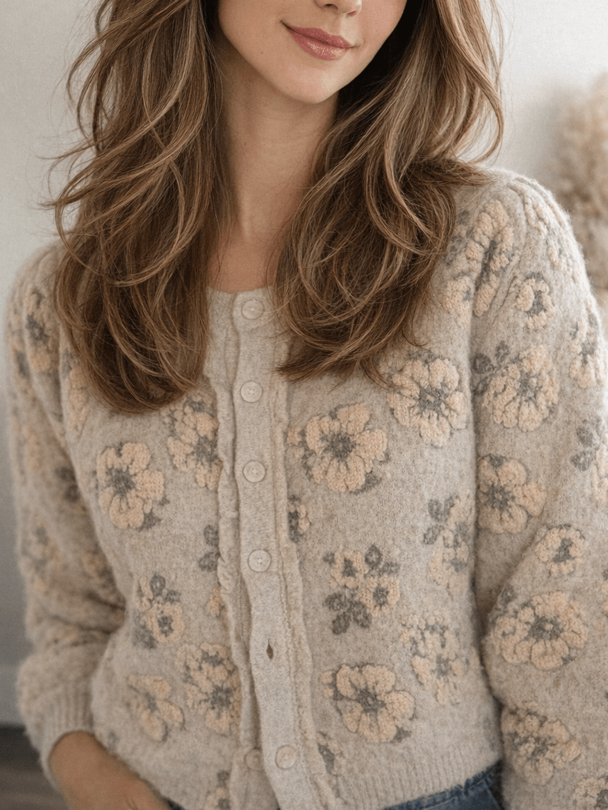 Jacquard floral cardigan