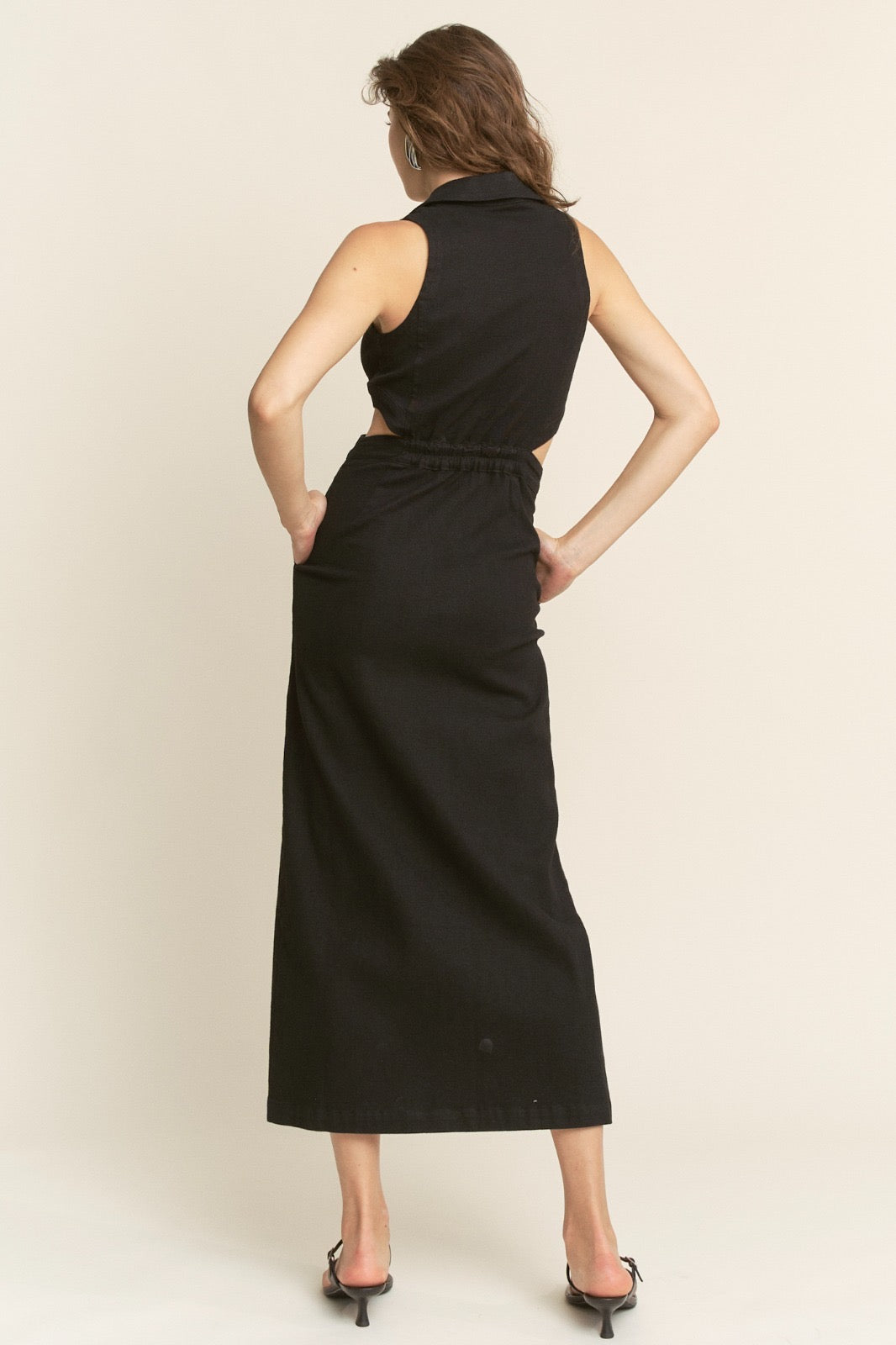Black denim maxi dress