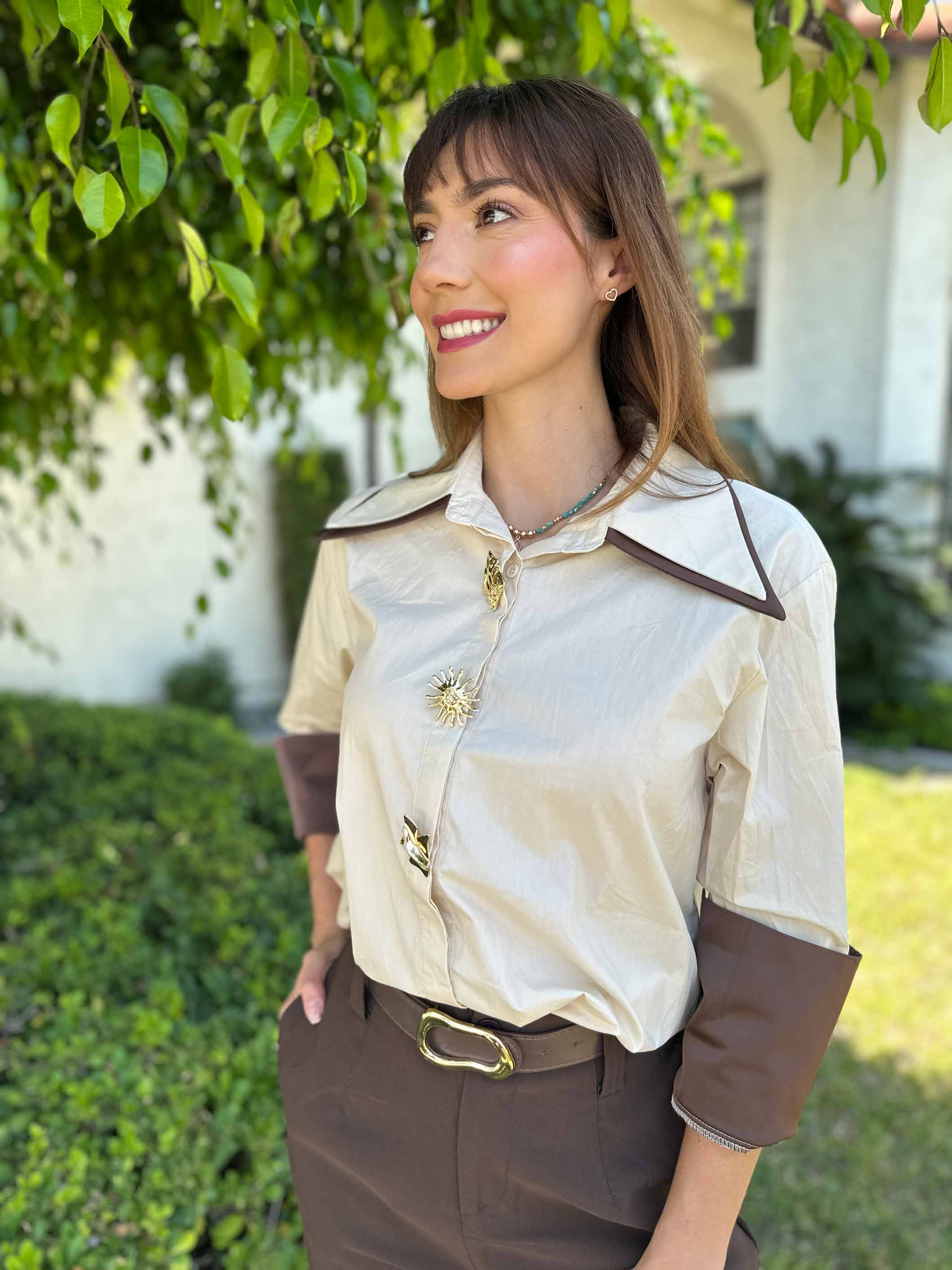 Kyoto blouse / Long sleeve 2 in 1 oversized blouse with fashion accessories