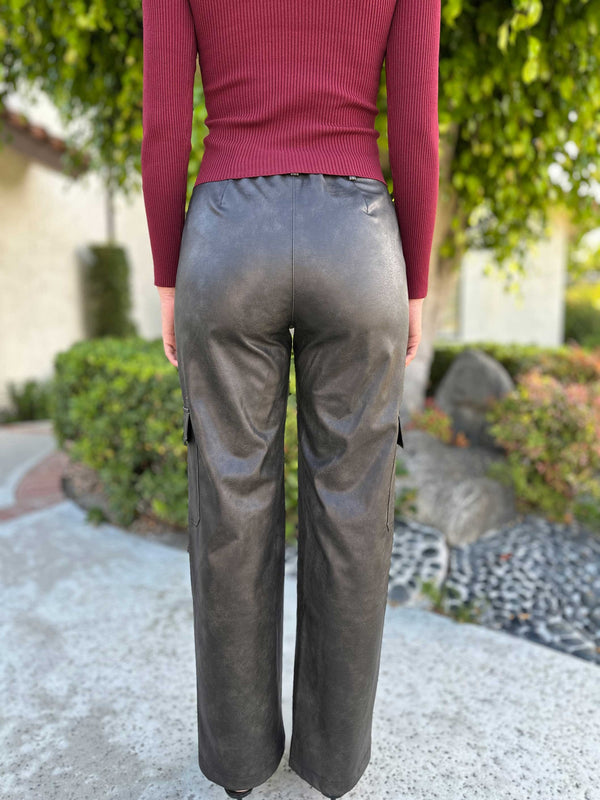 Cargo faux leather pants