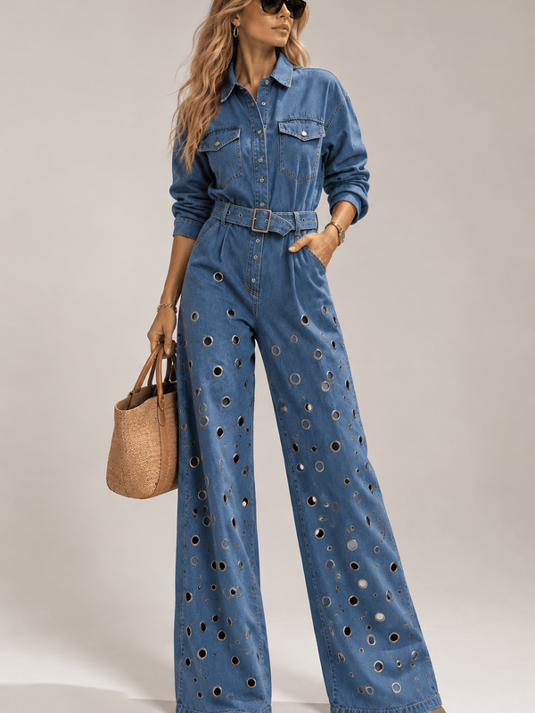 Metal Ring Denim Jumpsuit
