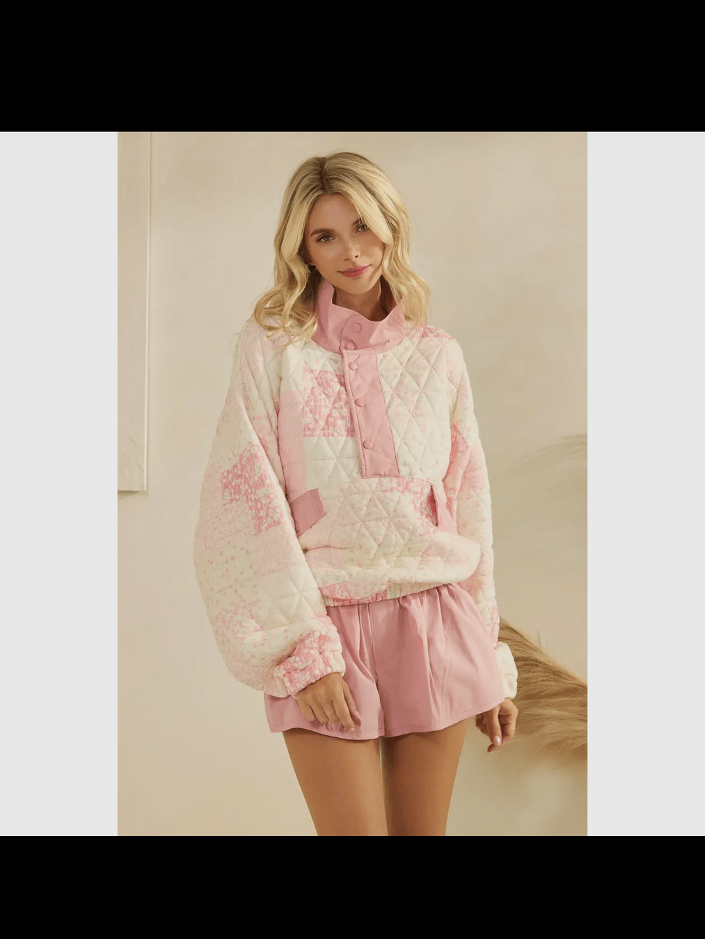 PREORDER SHIPS 28.25.   Textured contrast printed Quarterzip Sweater