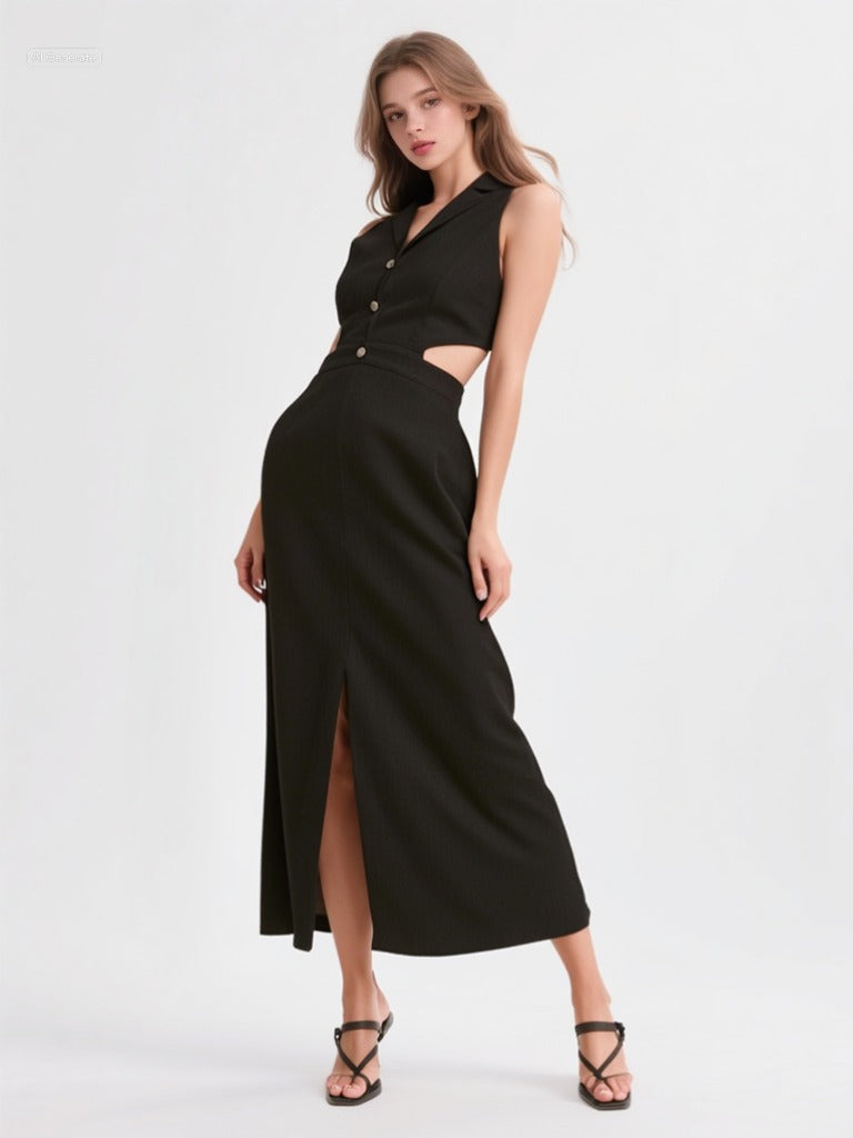 Black denim maxi dress