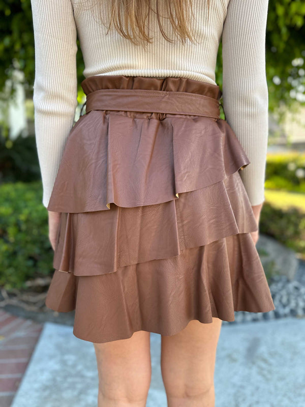 Mocha ruffle mini skirt